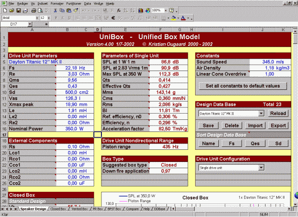 Unified Box Model программа для расчета АЧХ, давления звука, расчет короба